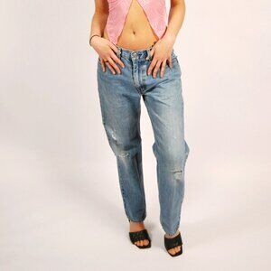 Y2K Levis Distressed Jeans (32) blue denim vintage womens high rise tapered leg